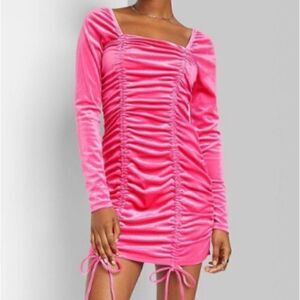 Bodycon Dress Long Sleeve Velvet Ruched Women's Wild Fable. Y2K hot pink